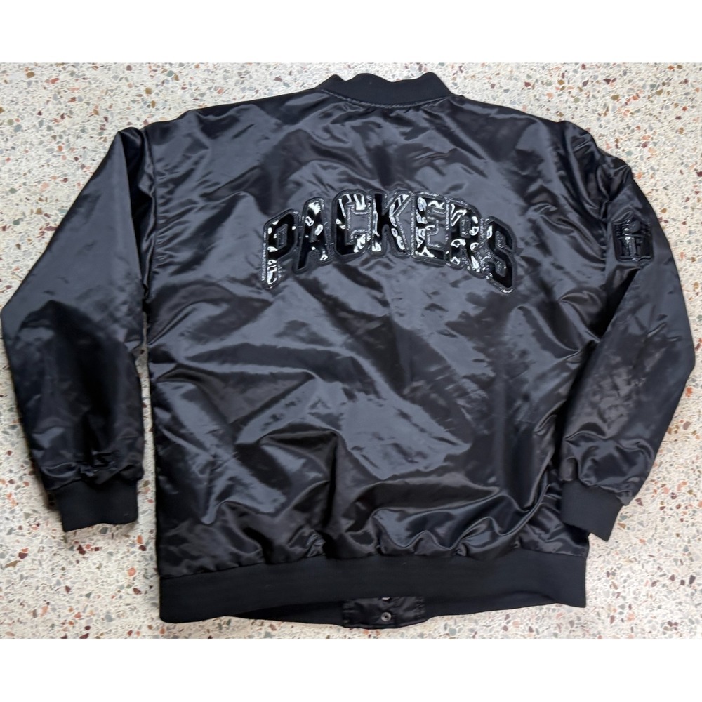 Starter G-III NFL Green Bay Packers Black Satin Long Sleeve Bomber Jacket Size L - Picture 7 of 13